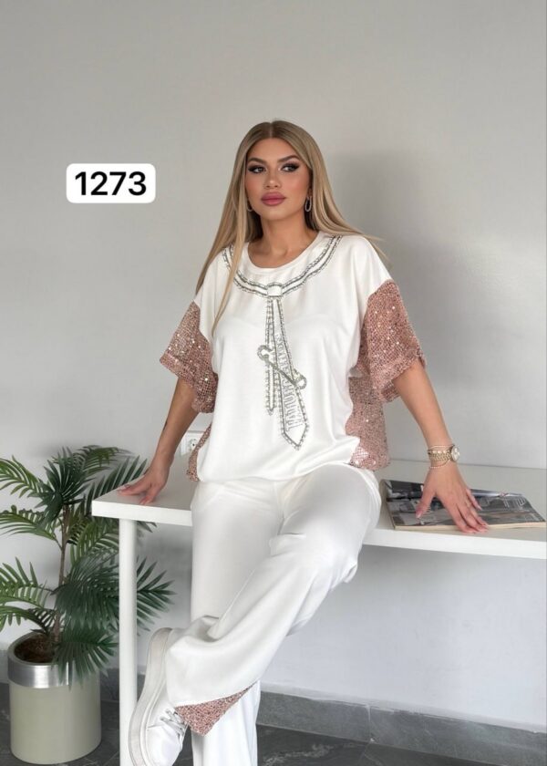 Premium White Beaded Top & Bottom Set - Wholesale Fashion Premium White Beaded Top & Bottom Set - Wholesale Fashion