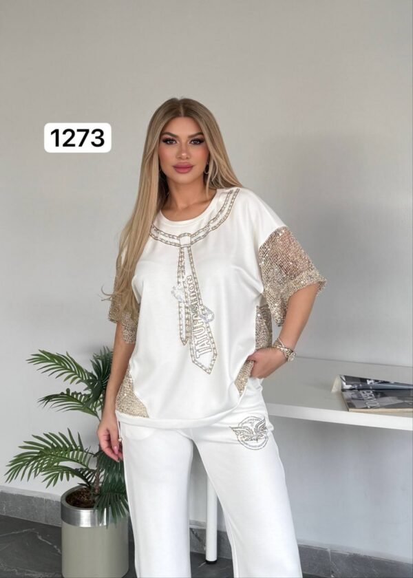 Premium White Beaded Top & Bottom Set - Wholesale Fashion Premium White Beaded Top & Bottom Set - Wholesale Fashion