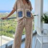 TATU1126 Premium Black Two-Piece Set with Denim Pocket Detail TATU1126 Premium Black Two-Piece Set with Denim Pocket Detail