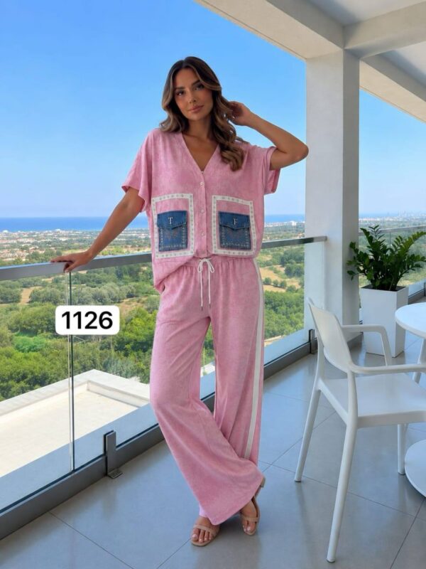 TATU1126 Premium Black Two-Piece Set with Denim Pocket Detail TATU1126 Premium Black Two-Piece Set with Denim Pocket Detail