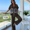 TATU1126 Premium Black Two-Piece Set with Denim Pocket Detail TATU1126 Premium Black Two-Piece Set with Denim Pocket Detail