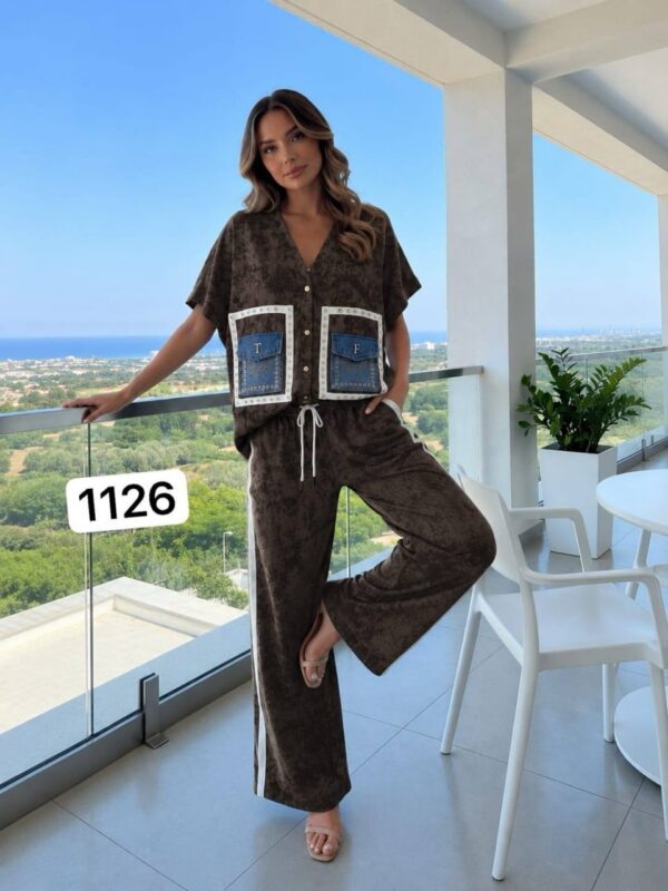 TATU1126 Premium Black Two-Piece Set with Denim Pocket Detail TATU1126 Premium Black Two-Piece Set with Denim Pocket Detail