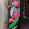 Colorful Abstract Print Dress ROZZER4055 Colorful Abstract Print Dress ROZZER4055