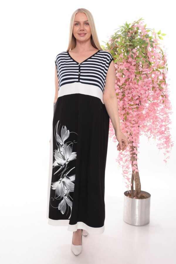 Premium Striped Maxi Dress with Floral Print Premium Striped Maxi Dress with Floral Print