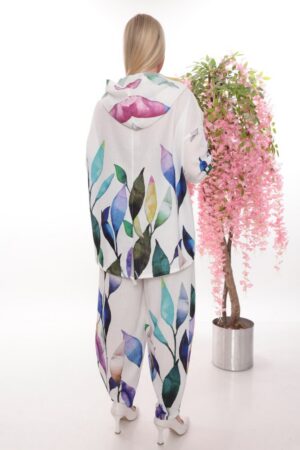 Watercolor Leaf Print Hooded Tunic Top & Bottom Set