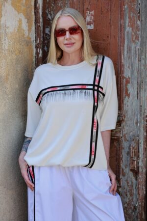 Premium White Two-Piece Set with Stripe Detailing