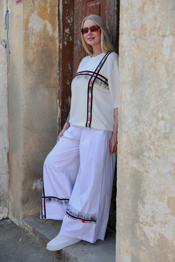 Premium White Two-Piece Set with Stripe Detailing Premium White Two-Piece Set with Stripe Detailing