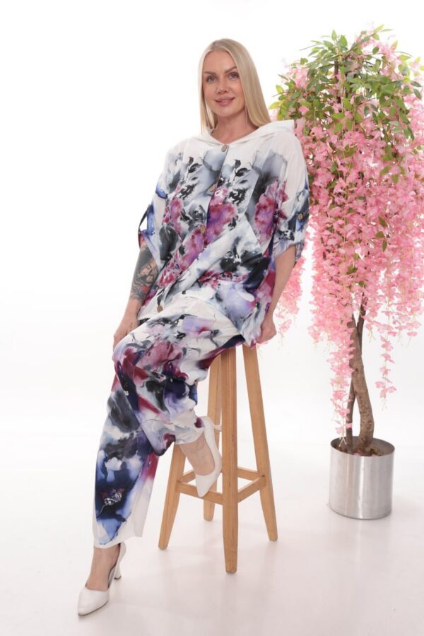 Watercolor Leaf Print Hooded Tunic Top & Bottom Set Watercolor Leaf Print Hooded Tunic Top & Bottom Set