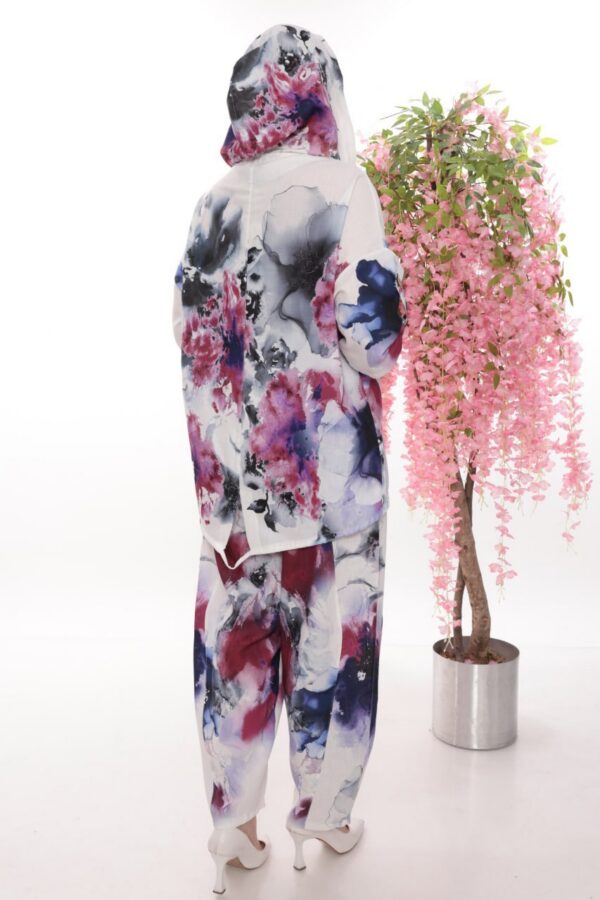 Watercolor Leaf Print Hooded Tunic Top & Bottom Set Watercolor Leaf Print Hooded Tunic Top & Bottom Set