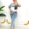 Premium Mixed Print Blouse with Lace Cape Detail Premium Mixed Print Blouse with Lace Cape Detail