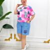 Women's Checkered Top & Denim Shorts Set Women's Checkered Top & Denim Shorts Set