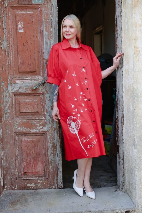 Oversized Dandelion Print Shirtdress Oversized Dandelion Print Shirtdress