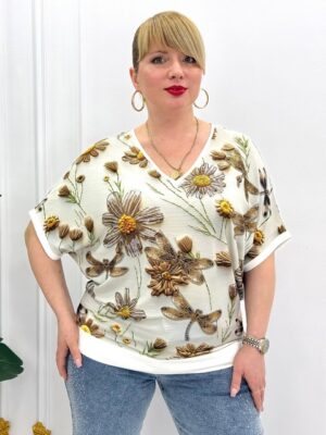 Premium Floral Blouse with Dragonfly Print