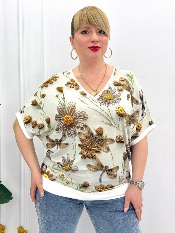 Premium Floral Blouse with Dragonfly Print Premium Floral Blouse with Dragonfly Print