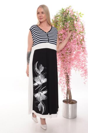 Premium Striped Maxi Dress with Floral Print