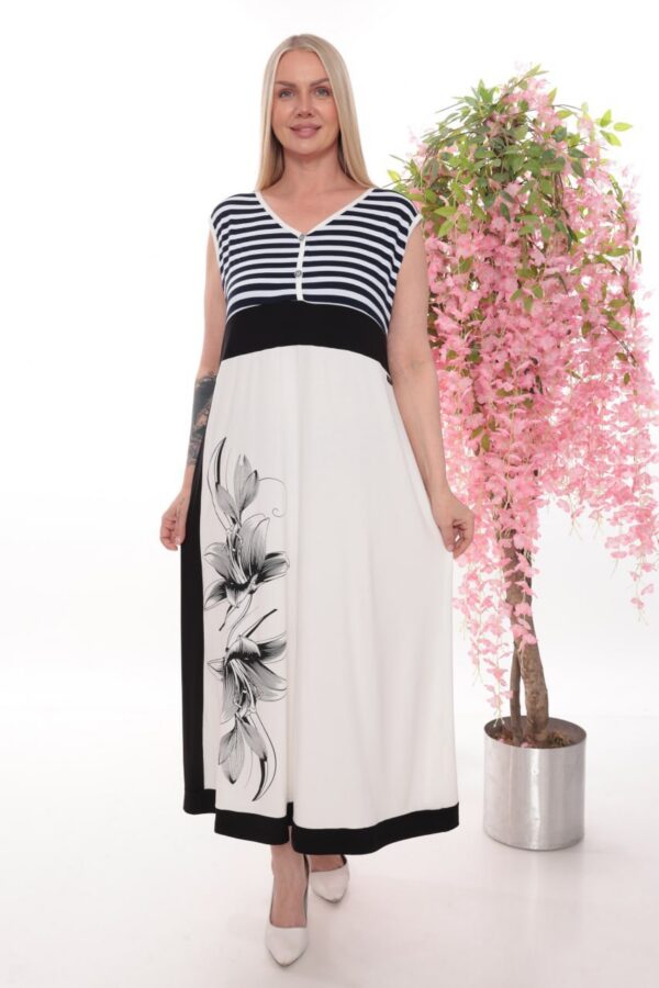 Premium Striped Maxi Dress with Floral Print Premium Striped Maxi Dress with Floral Print