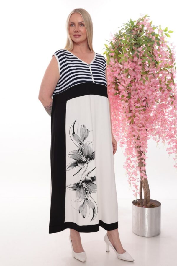 Premium Striped Maxi Dress with Floral Print Premium Striped Maxi Dress with Floral Print