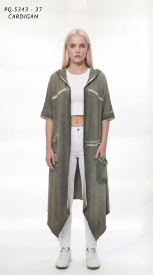 Hooded Cardigan with Contrast Stitching - Wholesale