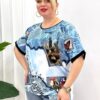 Premium Mixed Print Blouse with Lace Cape Detail Premium Mixed Print Blouse with Lace Cape Detail