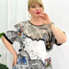 Premium Mixed Print Blouse with Lace Cape Detail Premium Mixed Print Blouse with Lace Cape Detail