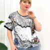 Premium Mixed Print Blouse with Lace Cape Detail Premium Mixed Print Blouse with Lace Cape Detail