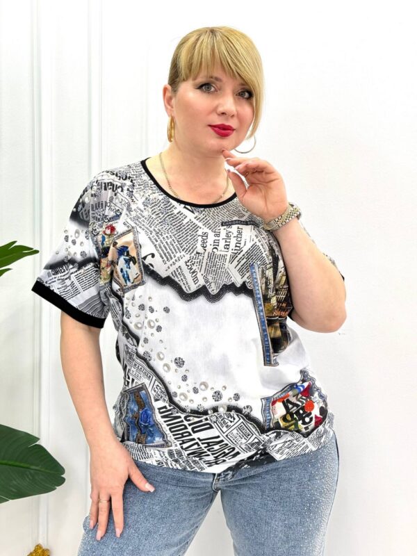 Premium Mixed Print Blouse with Lace Cape Detail Premium Mixed Print Blouse with Lace Cape Detail