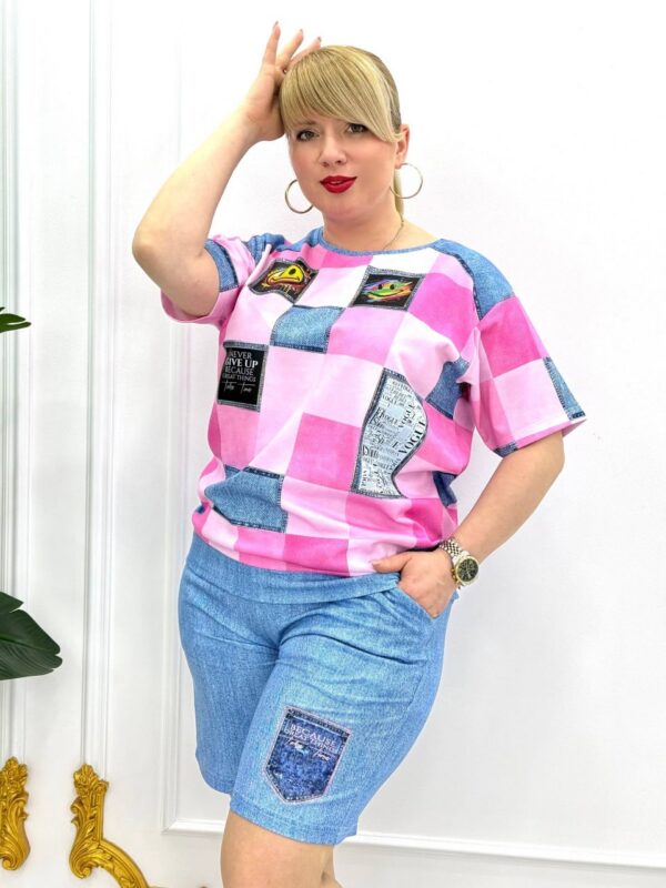 Women's Checkered Top & Denim Shorts Set Women's Checkered Top & Denim Shorts Set
