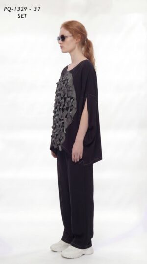 Black Cape Top & Pants Set PQ1329
