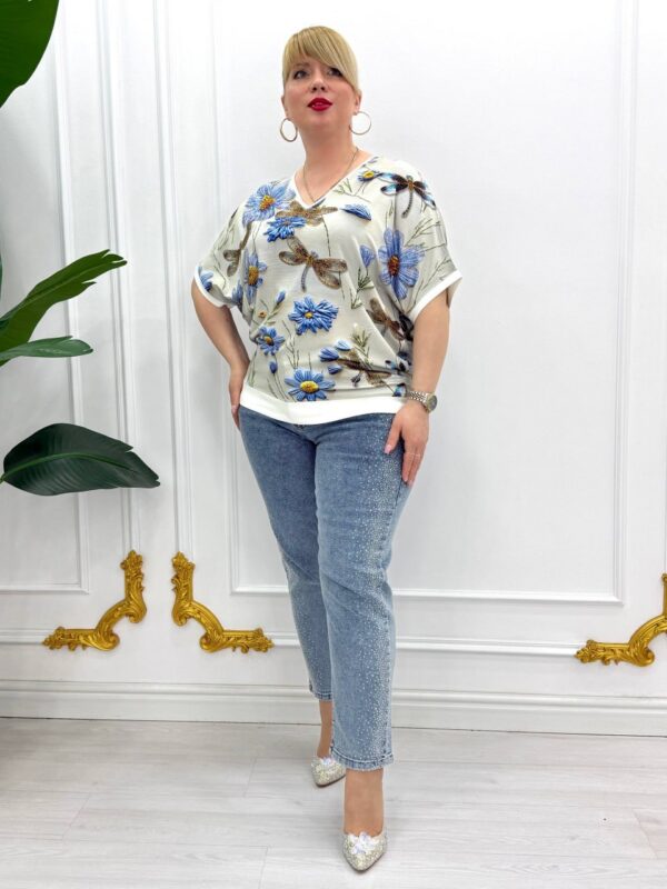 Premium Floral Blouse with Dragonfly Print Premium Floral Blouse with Dragonfly Print