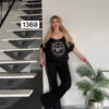 Women's Black Embellished Top & Bottom Set - Premium Wholesale
