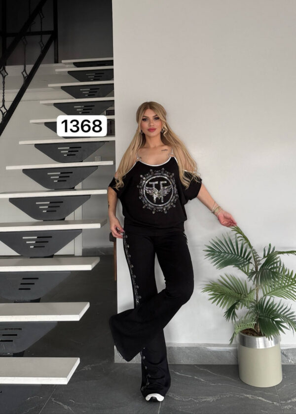 Women's Black Embellished Top & Bottom Set - Premium Wholesale