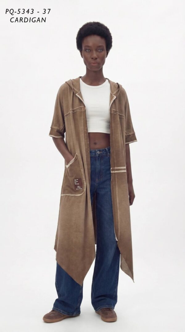 Hooded Cardigan with Contrast Stitching - Wholesale Hooded Cardigan with Contrast Stitching - Wholesale