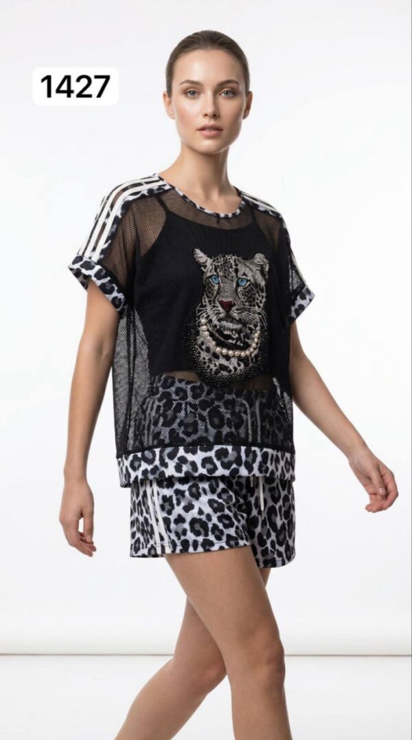 Leopard Print Mesh Top & Leopard Shorts Set Leopard Print Mesh Top & Leopard Shorts Set