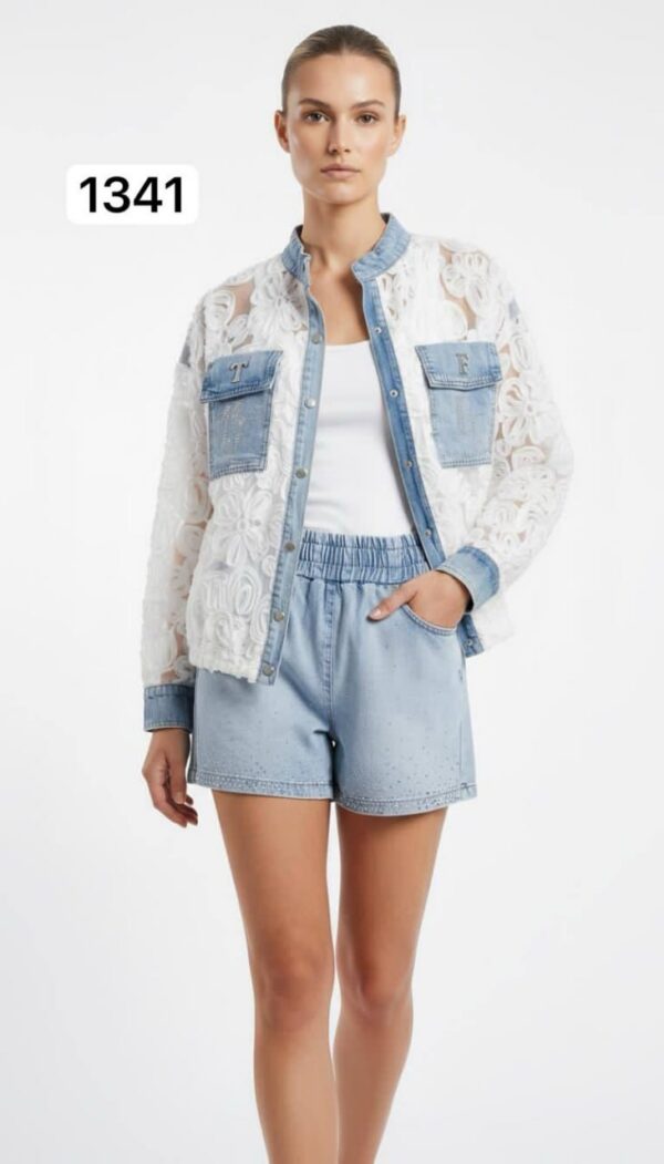 TATU1341 Lace & Denim Hybrid Jacket with Cargo Pockets TATU1341 Lace & Denim Hybrid Jacket with Cargo Pockets