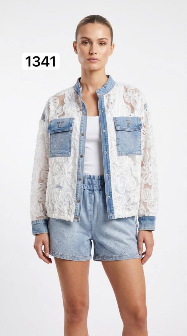TATU1341 Lace & Denim Hybrid Jacket with Cargo Pockets TATU1341 Lace & Denim Hybrid Jacket with Cargo Pockets