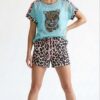 Leopard Print Mesh Top & Leopard Shorts Set Leopard Print Mesh Top & Leopard Shorts Set