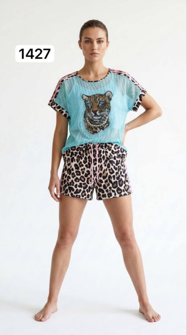 Leopard Print Mesh Top & Leopard Shorts Set Leopard Print Mesh Top & Leopard Shorts Set
