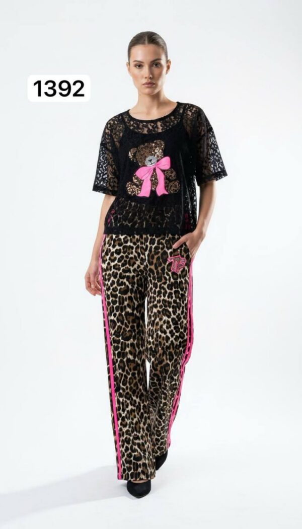 TATU1392 Lace Top with Leopard Print Bottom Set TATU1392 Lace Top with Leopard Print Bottom Set