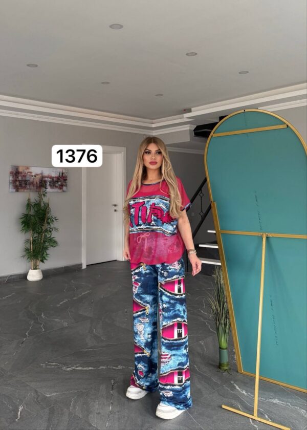 TATU1376 Red & Blue Distressed Two-Piece Set - Wholesale