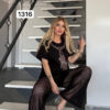 Premium Black Mesh Two-Piece Set with Embellished Neckline Premium Black Mesh Two-Piece Set with Embellished Neckline