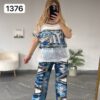 TATU1376 Red & Blue Distressed Two-Piece Set - Wholesale