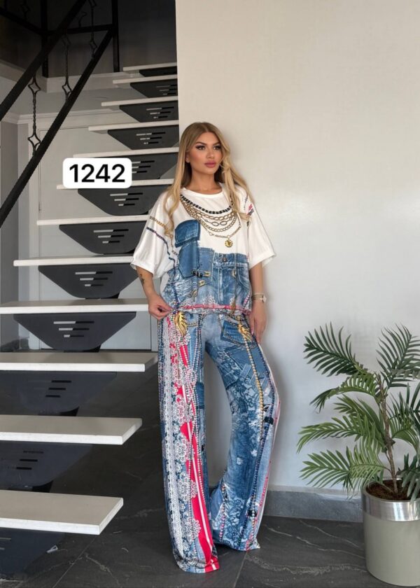 Premium Denim Two-Piece Set with Chain Detail Premium Denim Two-Piece Set with Chain Detail