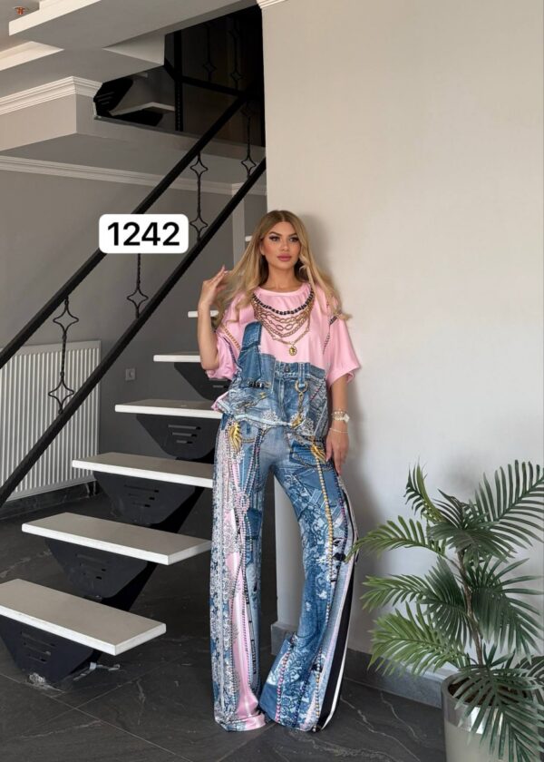 Premium Denim Two-Piece Set with Chain Detail Premium Denim Two-Piece Set with Chain Detail