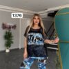 TATU1376 Red & Blue Distressed Two-Piece Set - Wholesale