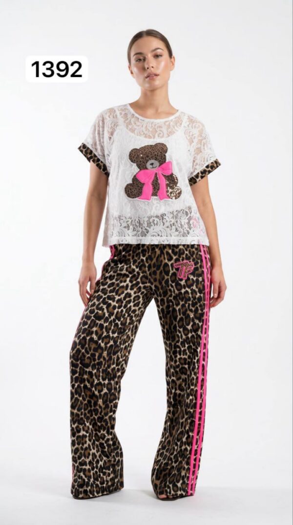 TATU1392 Lace Top with Leopard Print Bottom Set TATU1392 Lace Top with Leopard Print Bottom Set