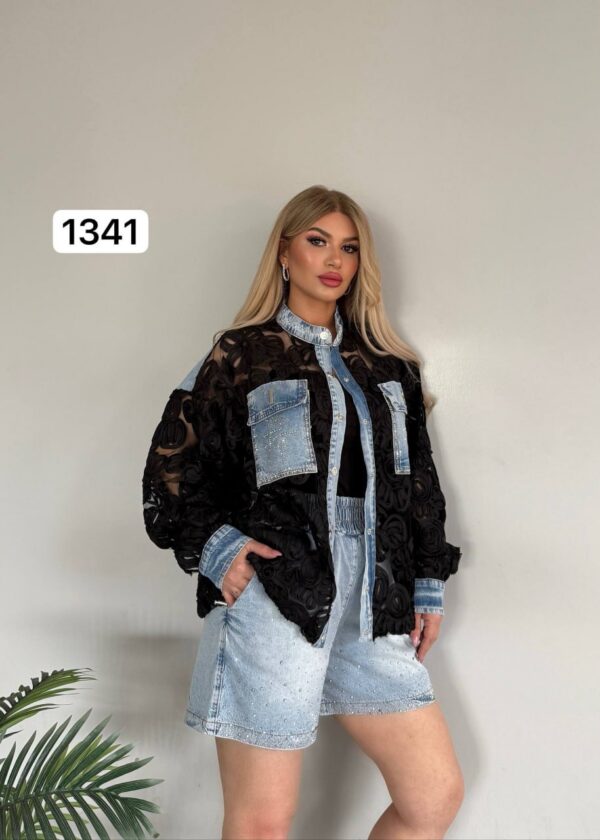 TATU1341 Lace & Denim Hybrid Jacket with Cargo Pockets TATU1341 Lace & Denim Hybrid Jacket with Cargo Pockets