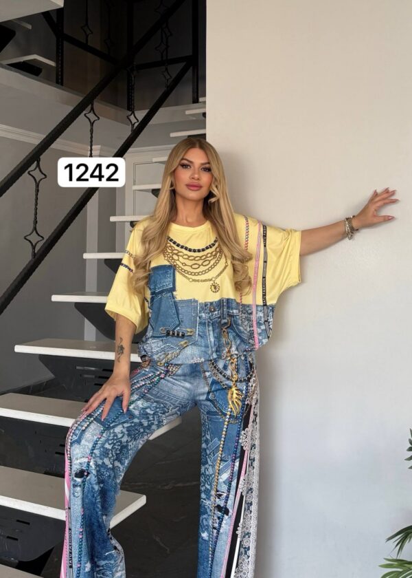 Premium Denim Two-Piece Set with Chain Detail Premium Denim Two-Piece Set with Chain Detail