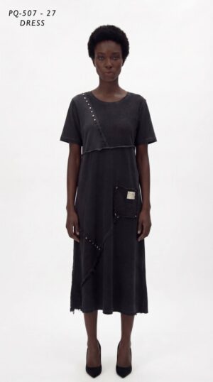 Premium Black T-Shirt Dress with Studded Details