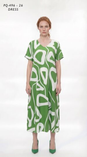 Abstract Green Print A-Line Dress