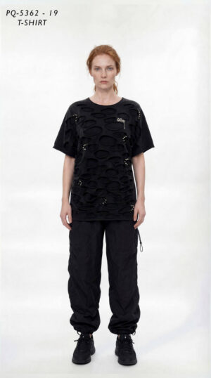 Black Distressed T-Shirt PQ5362 - Wholesale Premium